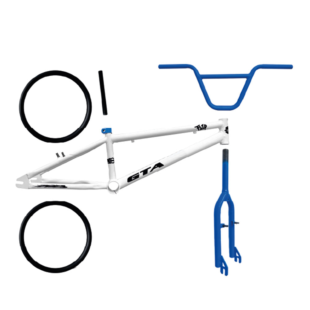 Quadro 20 bmx gta flip branco e azul escuro com kit (par de aro, guidao, garfo e canote)