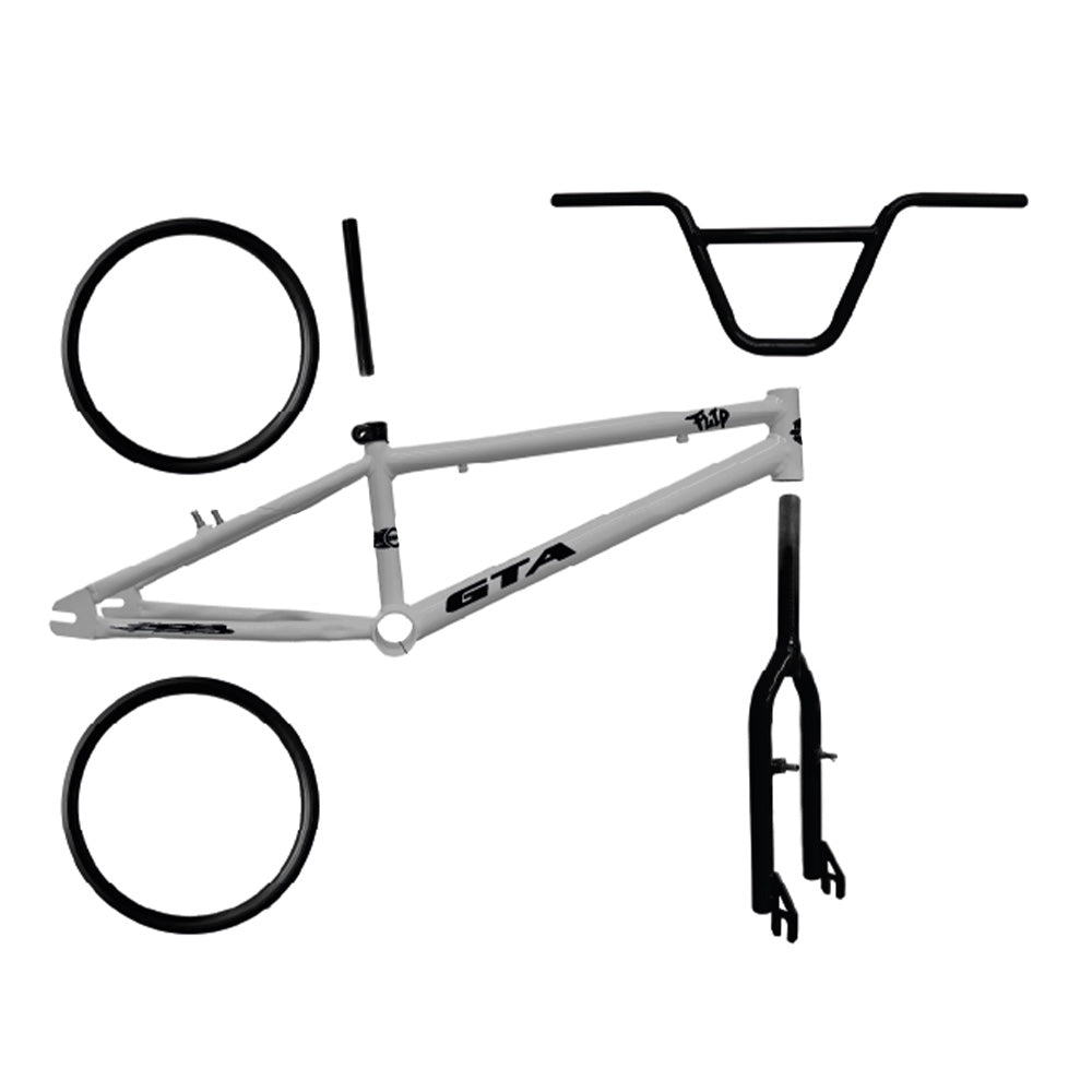 Quadro 20 bmx gta flip prata e preto com kit (par de aro, guidao, garfo e canote)