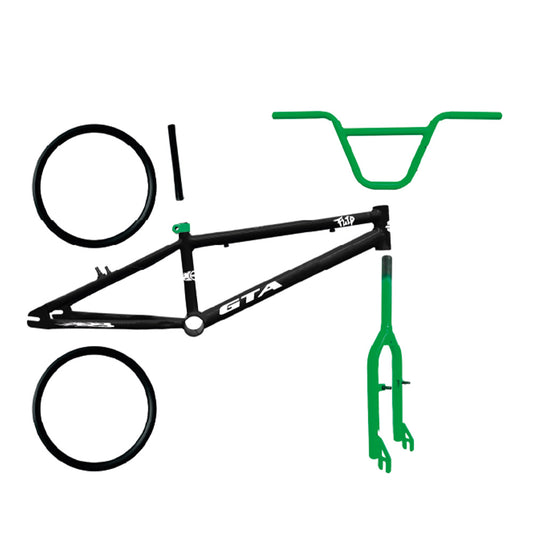 Quadro 20 bmx gta flip preto e verde com kit (par de aro, guidao, garfo e canote)