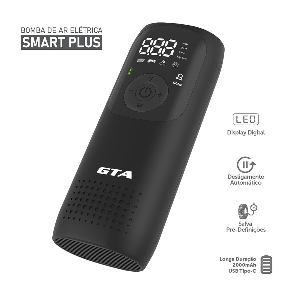 BOMBA DE AR PORTÁTIL AUTOMÁTICA SMART PLUS 150 PSI COM BATERIA DE 2000MAH SEM FIO